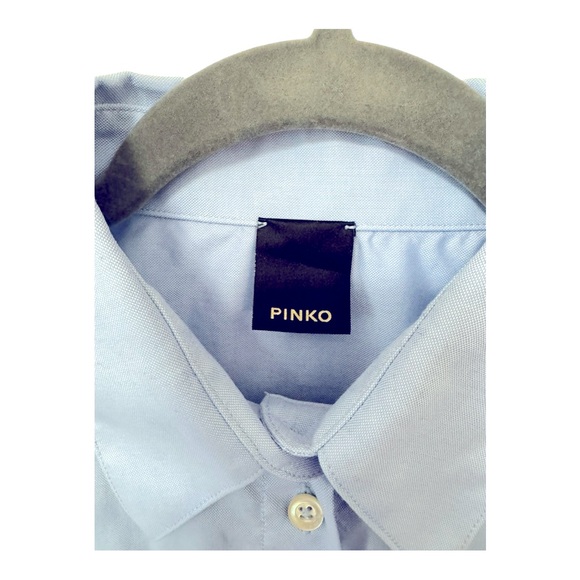 PINKO | Cartolina Embroidered Love Birds Cotton Oxford Shirt in Blue, US 4 - Picture 9 of 13
